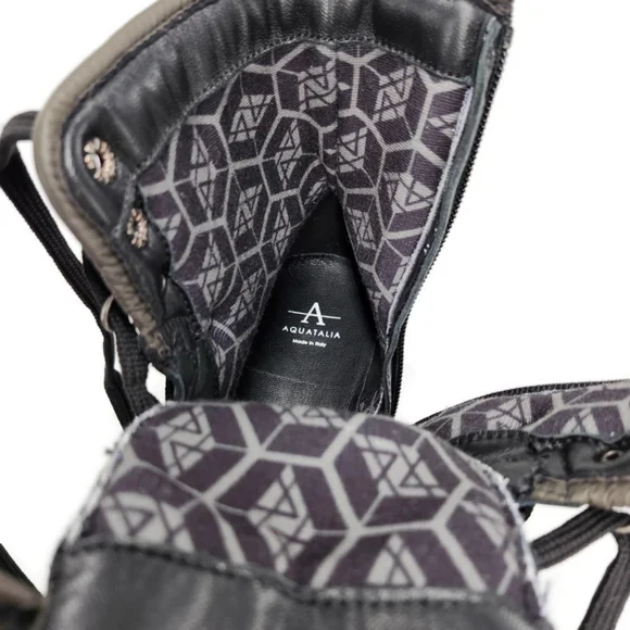 Aquatailia Morena Black & Olive Colorblock Leather Lace-Up Lug Sole Combat Boots - Picture 11 of 12